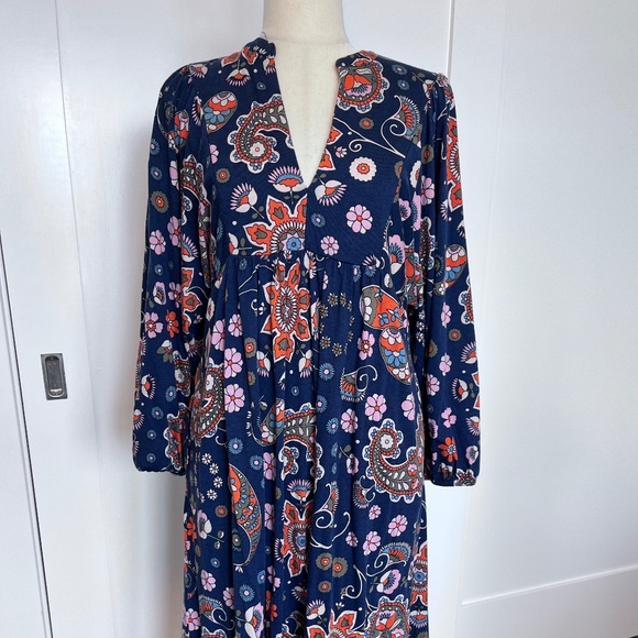 Boden Notch Neck Midi Dress - Navy Paisley Print - Picture 1 of 6